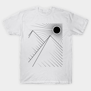 Sun and mountains Line art black T-Shirt